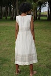 Shop_Baju_Ivory Chanderi Cotton Silk Printed Floral Tough Love Lace Work Dress _at_Aza_Fashions