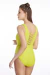 Shop_Kai Resortwear_Yellow Plunge V Neck Citrus Criss Cross Monokini  _at_Aza_Fashions