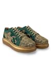 Anaar_Green Armani Satin Jungle And Jazz Embroidered Sneakers_Online_at_Aza_Fashions