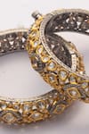 Shop_Zevar By Geeta_White Stones, Diamonds Kundan Polki Geometric Studded Bangle - Set Of 2 _at_Aza_Fashions
