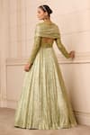 Shop_Tarun Tahiliani_Green Crinkle Tulle And Lace Fabric Embellishment Metallic Cape Style Gown _at_Aza_Fashions