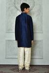 Shop_Petite Pomme_Blue Silk, Denim Solid Kurta And Beige Churidar Set _at_Aza_Fashions