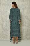 Shop_Naintara Bajaj_Green Habutai Printed Bandhej V Neck Patterned Kaftan_at_Aza_Fashions