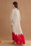 Shop Nikasha Red Viscose Sequins, Mirrors Plunge Neck Mughal Print Dress at Aza Fashions Shop_Nikasha_Red Viscose Sequins, Mirrors Plunge Neck Mughal Print Dress _at_Aza_Fashions