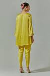 Shop_House Of TA-YA_Yellow Modal, Satin, Net Cut Work, Beads, Zari, Embroidery, Kurta Dhoti Pant Set _at_Aza_Fashions