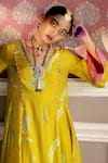 Shop_Rajiramniq_Yellow Kurta Silk Printed And Embroidered Floral Deep V Neck Panelled Set _at_Aza_Fashions