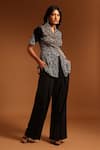 Shop_Sejal Kamdar_Black German And Pure Crape Print & Jacket Top & Pant Set  _at_Aza_Fashions