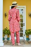 Shop_Karaj Jaipur_Red Muslin Floral Shirt Collar Pattern Tunic With Pant_at_Aza_Fashions