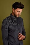 Shop_Chatenya Mittal_Black Velvet Embroidery Cutdana Bandhgala Set _at_Aza_Fashions