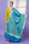 Shop_Khwaab by Sanjana Lakhani_Blue Brocade Floral Woven Dupatta _at_Aza_Fashions