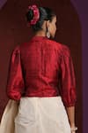 Shop_Weaver Story_Maroon Raw Silk Plain Band Collar Puff Sleeve Blouse _at_Aza_Fashions