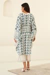 Shop_Cotton and Clay_White Silk Voile Hand Block Print Geometric Jumpsuit With Kimono  _at_Aza_Fashions