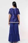 Shop Mehak Murpana Blue Silk, Chiffon Embroidery V-neck Floral Raw Kurta Sharara Set at Aza Fashions Shop_Mehak Murpana_Blue Silk, Chiffon Embroidery V-neck Floral Raw Kurta Sharara Set _at_Aza_Fashions