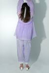 Shop_Jyoti Bansal_Purple Kota Embroidery Floral Ruffled Neck Trim Short Kurta _at_Aza_Fashions