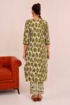 Shop_Pheeta_Green Cotton Hand Printed Leaf Round Straight Kurta And Pant Set _at_Aza_Fashions