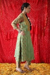 Shop_Shachi Sood_Green Organza, Denim, Silk Beads, Sequins V-neck Floral Print Kurta And Pant Set _at_Aza_Fashions