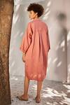 Shop_Kharakapas_Pink Linen Shirt Collar Blossom Flared Sleeve Dress  _at_Aza_Fashions