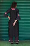 Shop_Tina Eapen Collective_Black Chanderi Silk Print Rose Bloom Stand Collar Kurta With Pant_at_Aza_Fashions