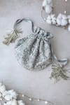 Shop_Amyra_Silver Embroidery, Tassels, Sequins Bella Potli Bag _at_Aza_Fashions