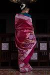 Shop_Kasturi Kundal_Fuchsia Pure Silk Floral And Geometric Chaand Ki Jaali Woven Saree  _at_Aza_Fashions