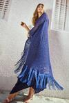 Shop_Style Junkiie_Blue Crepe, Georgette Sequins, Tassels Embroidered One Shoulder Cape Dress_at_Aza_Fashions