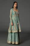 Shop_Rar Studio_Green Chanderi Handloom (50% Silk X 50% Cotton) Hand Jacket Lehenga Set _at_Aza_Fashions