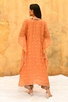 Shop_Label Niti Bothra_Peach Pure And Handwoven Banarasi Silk Embroidery Rosette V Kaftan With Palazzo_at_Aza_Fashions