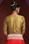 Shop_Weaver Story_Gold Raw Silk Hand Embroidered Parrot Motifs Round Bird Blouse _at_Aza_Fashions