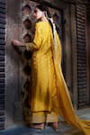 Shop_Kritika Dawar_Yellow Kurta And Palazzo Banarasi Chanderi Embroidery Gota Work Notched Set _at_Aza_Fashions