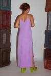 Shop_Nirmooha_Purple Micro Embroidery Floral Plunge V Slit Dress _at_Aza_Fashions