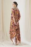 Shop_Anamika Khanna_Multi Color Printed Abstract Cutwork Cape And Draped Skirt Set _at_Aza_Fashions