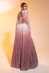 Shop_SAANJH BY LEA_Pink Net Sequins, Beads, Cut Work Scoop Anaisha Ombre Embroidered Lehenga Set _at_Aza_Fashions