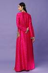 Shop_Payal Singhal_Pink Silk, Georgette Tassels Split V-neck Bandhani Pattern Kurta With Dhoti Pant_at_Aza_Fashions