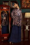 Priyanka Jain_Blue Velvet Lining Shantoon Abstract Print, Sequin And Peplum Kurta Sharara Set _Online_at_Aza_Fashions