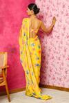 Shop_Dohr India_Yellow Saree Organza Printed Garden Pre-draped  _at_Aza_Fashions