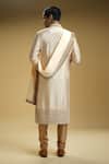 Shop_Kommal Sood_Beige Silk, Cotton Mirrors, Embroidery Sequin And Flower Sherwani Set _at_Aza_Fashions