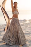 Shop_Sahil Kochhar_Grey Organza Embroidery Sweetheart Neck Shehnaaz Lehenga And Blouse Set _at_Aza_Fashions