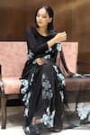 Shop_Meghstudio_Black Saree Viscose Chiffon Hand Painted With Unstitched Blouse Piece  _at_Aza_Fashions