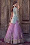 Shop_LASHKARAA_Purple Net Embroidery Zari V Neck Flower Kurta Lehenga Set _at_Aza_Fashions