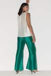 Shop_FEBo6_Green Silk Plain Saturday Bell Bottom Trouser  _at_Aza_Fashions