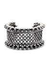 Shop_Sangeeta Boochra_Silver Plated Stones Lubena Checkered Pattern Cuff Bracelet _at_Aza_Fashions