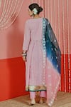 Shop_Myaara_Pink Georgette, Cotton, Organza Sequins, Embroidery Split V-neck Anarkali Set _at_Aza_Fashions