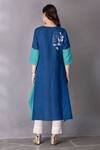 Shop_Tanu Malhotra_Blue Cotton, Linen Embroidery Round Neck Placed Face Pattern Tunic And Pant Set _at_Aza_Fashions