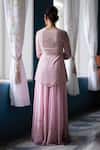 Shop_Label Nimbus_Pink Georgette Hand Embroidered Salli V Neck Peplum Kurta Sharara Set_at_Aza_Fashions