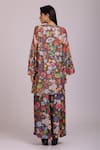 Shop_ALPONA DESIGNS BY SOHAM ACHARYA_Brown Cotton Silk Printed Floral Round Neck Tunic And Palazzo Set _at_Aza_Fashions