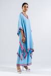 Shop_Vvani By Vani Vats_Blue Georgette Mirrors, Embroidery V-neck Kaftan And Palazzo Set _at_Aza_Fashions