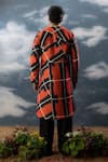 Shop_SAKSHAM & NEHARICKA_Red Silk Dupion Printed And Hand Embroidered Checkered & Round Neck Kurta _at_Aza_Fashions