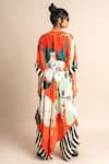 Shop_Nupur Kanoi_Orange Crepe Digital Print Striped And Flower Kaftan & Draped Pant Set  _at_Aza_Fashions