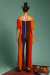 Shop_LABEL SHRISTI CHETANI_Multi Color Natural Crepe Hand Embroidered Stripes One Shoulder Jumpsuit _at_Aza_Fashions