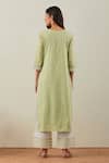 Shop_The Indian Cause_Green Cotton Embroidery, Sequins Round Neck Rozana Placket Straight Kurta _at_Aza_Fashions